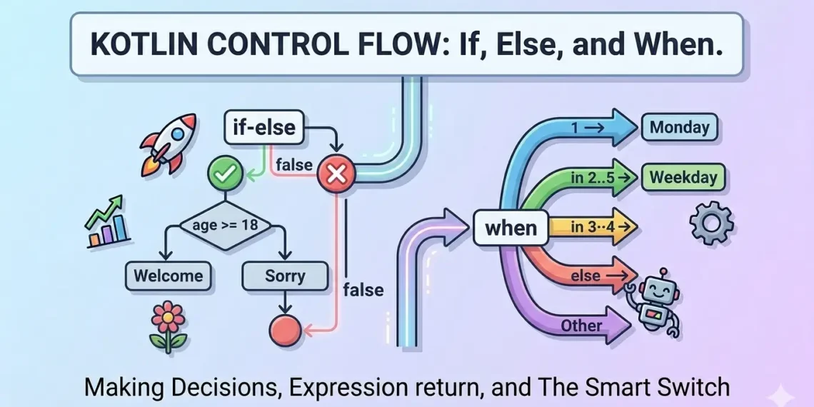 Kotlin Control Flow: If, Else, and When expressions.