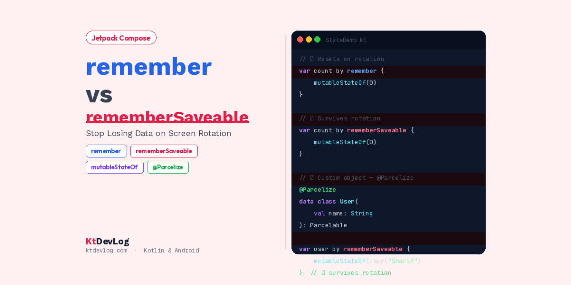 Remember vs rememberSaveable in Jetpack Compose Explained