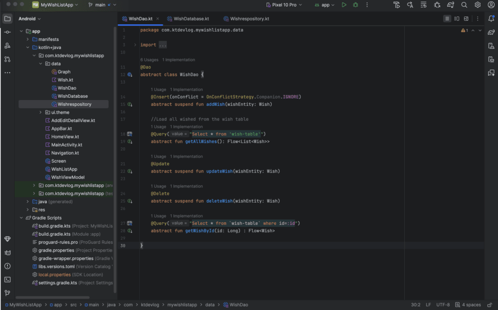 room database entity dao database kotlin jetpack compose android tutorial