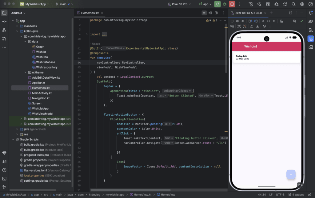 room database jetpack compose home screen swipe to dismiss delete android kotlin